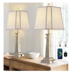 27.5" Table Lamps Set of 2, 3-Way Dimmable Touch Lamps for Nightstand, Farmhouse Table Lamp for Living Room and Bedroom with USB A+C Charging Ports, B