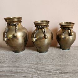  3 Different Vintage Solid Brass Gatco Twisted Rope Accent Vase Made India (U7)