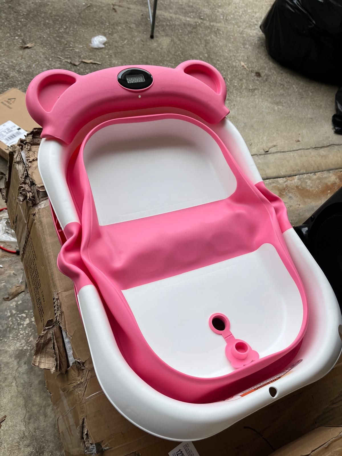 Pink Collapsible Baby Bath With Temperature Protection Thermostat