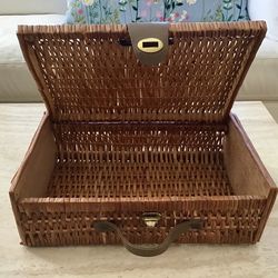 Vintage Wicker Basket Carry Case, Handcrafted 1960s