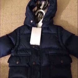 Hard To Find NEW With TAGS Burberry Kids (size 9 Month | Navy Puffer Jacket $275! Retailed For 365 Plustax