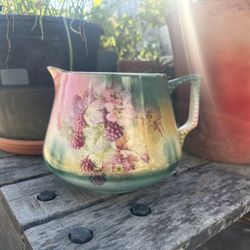 Antique Victorian Dresden China Handpainted Floral Cider Lemonade Pitcher 