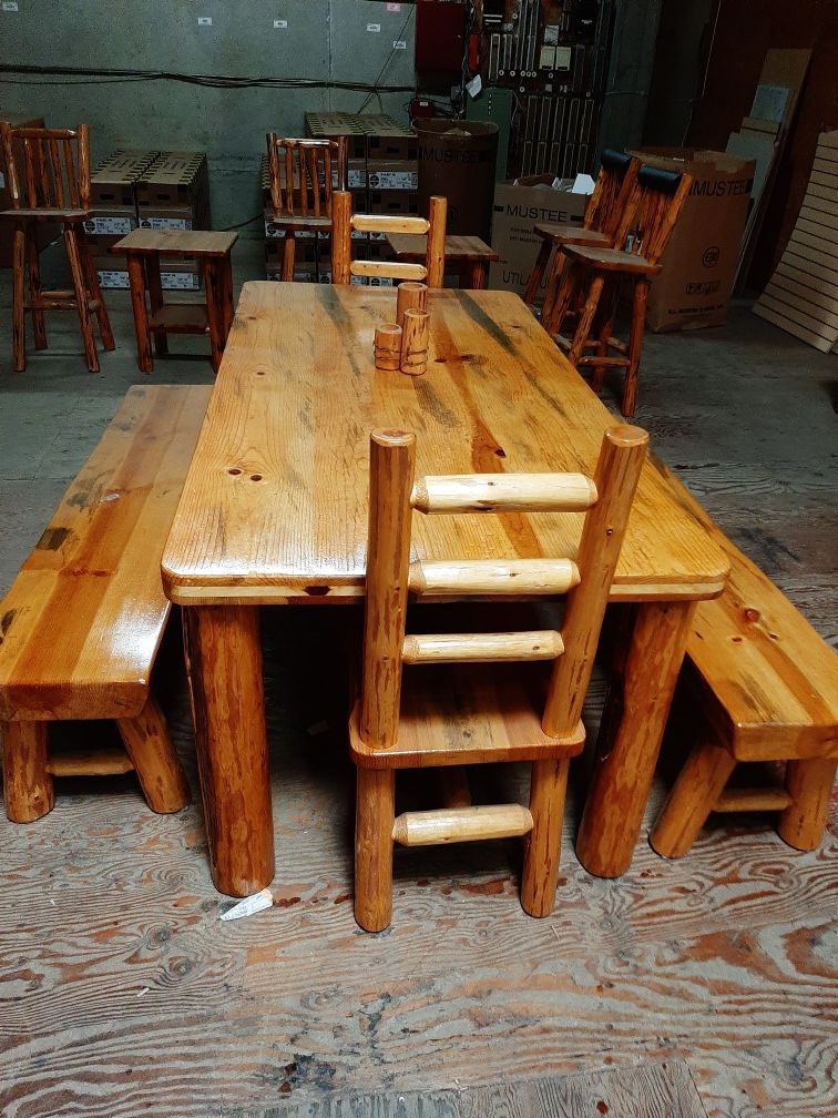 Wood dining table and chairs