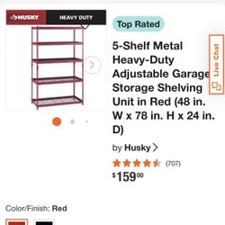 Red Husky 5-Shelf Metal Heavy-Duty Adjustable Garage Storage Shelving Unit in Red (48 in. W x 78 in. H x 24 in. D)