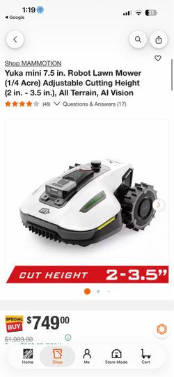 MAMMOTION Yuka mini 7.5 in. Robot Lawn Mower (1/4 Acre) Adjustable Cutting Height (2 in. - 3.5 in.),