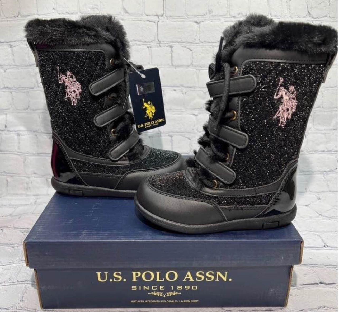 U.S. Polo Assn. Girls Winter Boots Black Shimmer ToddlerNEW