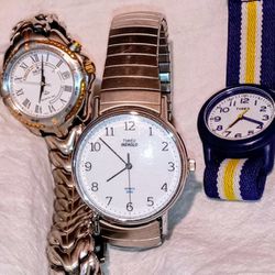3 Watches Vintage Seiko Kinetic sports 100 Timex Indigo & Timex W/ Stretch Band Women Men Accessory Jewelry