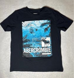 Abercrombie Kids Boys Graphic T-Shirt Black Blue Basketball Moose Size 9/10 M