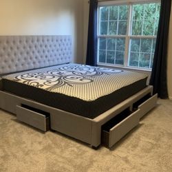 Grey King Bed Frame With Mattress
