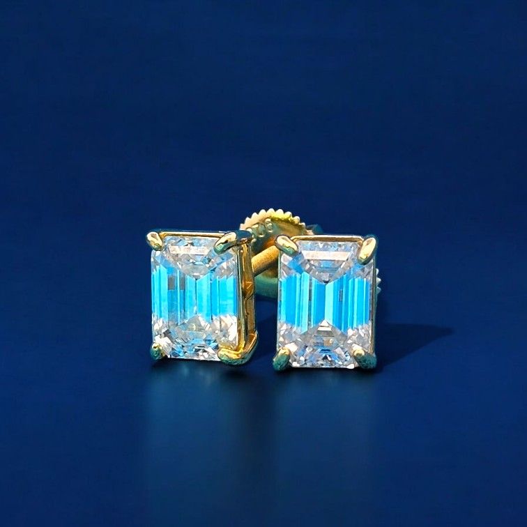 925 Silver Moissanite Emerald Cut Studs