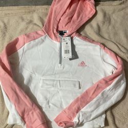 New Adidas Pink White Hooded Pullover