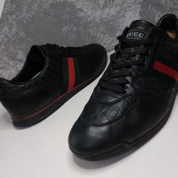 Authentic Gucci Guccissima Web Dark Blue black Leather Mens Sneaker US 11.5