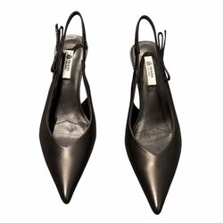 Prada black leather slingback kitten heels
