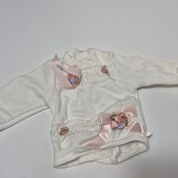Vintage Storybook Doll White Floral Ribon Sweater Outfit