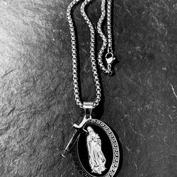 *NEW* Stainless Steel Necklace With Cross & Large Pendant