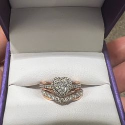 1/2 CTW DIAMOND HEART RING IN 10KT ROSE GOLD And 14k Anniversary Band