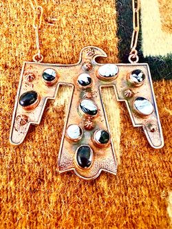 AUTH NAVAJO HANDMADE LARGE COPPER PEYOTE BIRD GENUINE WHITE BUFFALO TURQ LUXURY 18” PENDANT CHAIN !! ASK $350 BARGAIN CASH