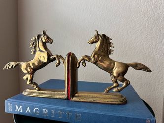 1960s Rearing Horses Brass Bookends