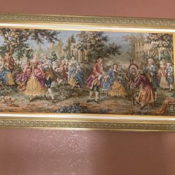 Trio Framed Tapestries, Baroque French PicnicFrench 