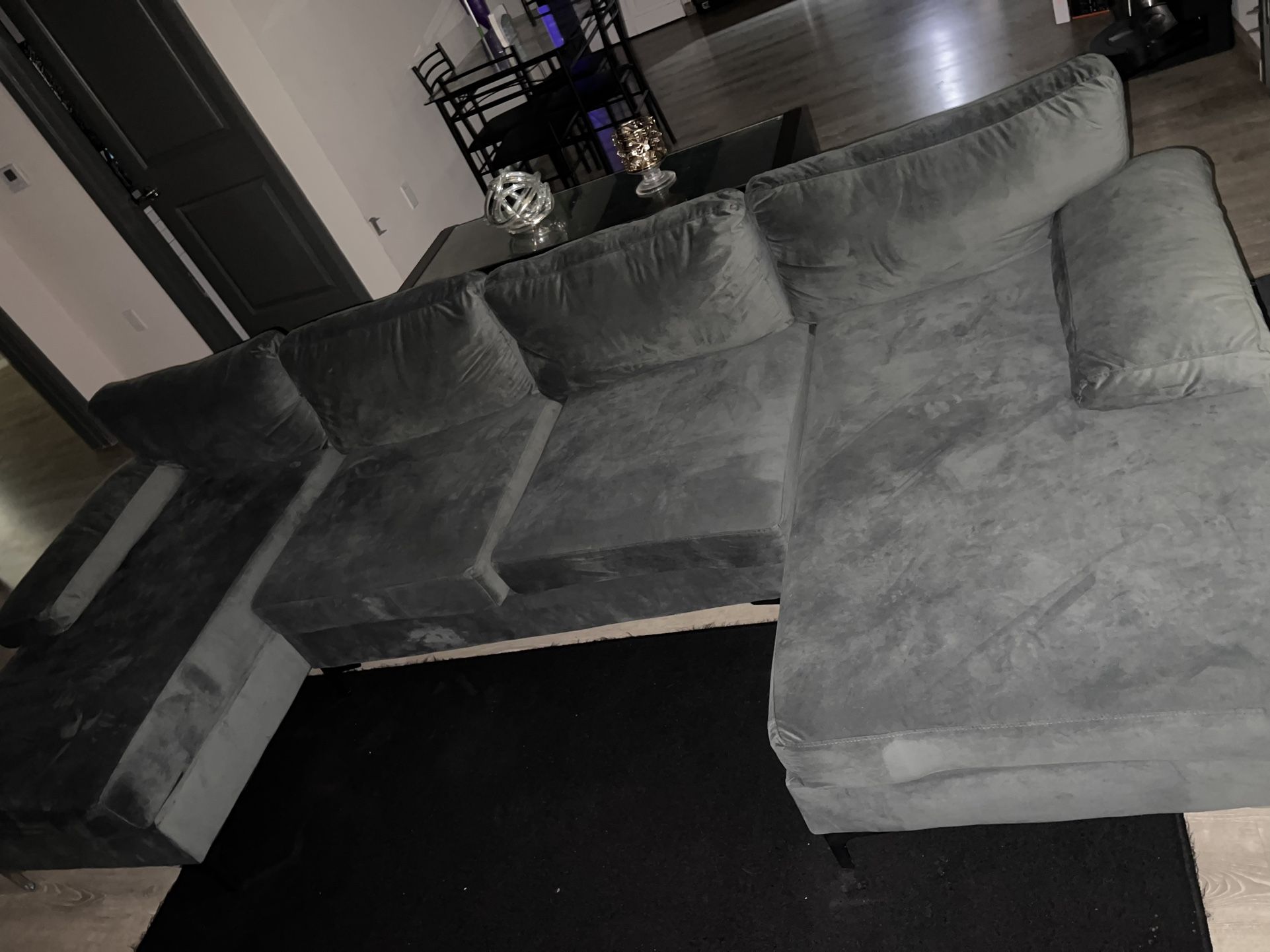 Grey Suede U-Shaped Sectional