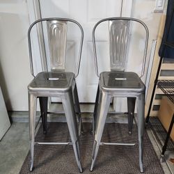 Pair Of 30" Gunmetal High-back Barstools