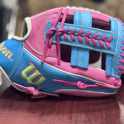 Wilson A2000 11.75” 1785 Pink/Blue Pro Stock Leather Infield Glove NWT