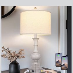 BOBOMOMO 20" Table Lamp Set of 2 for Bedroom Living Room Vintage Rustic - color Antique grey (1 Lamp