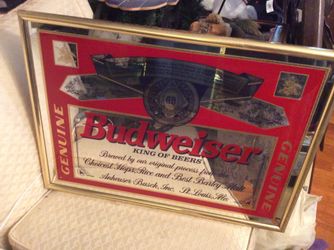 VINTAGE Budweiser King of Beers Framed Mirror (Still Coated in Plastic)