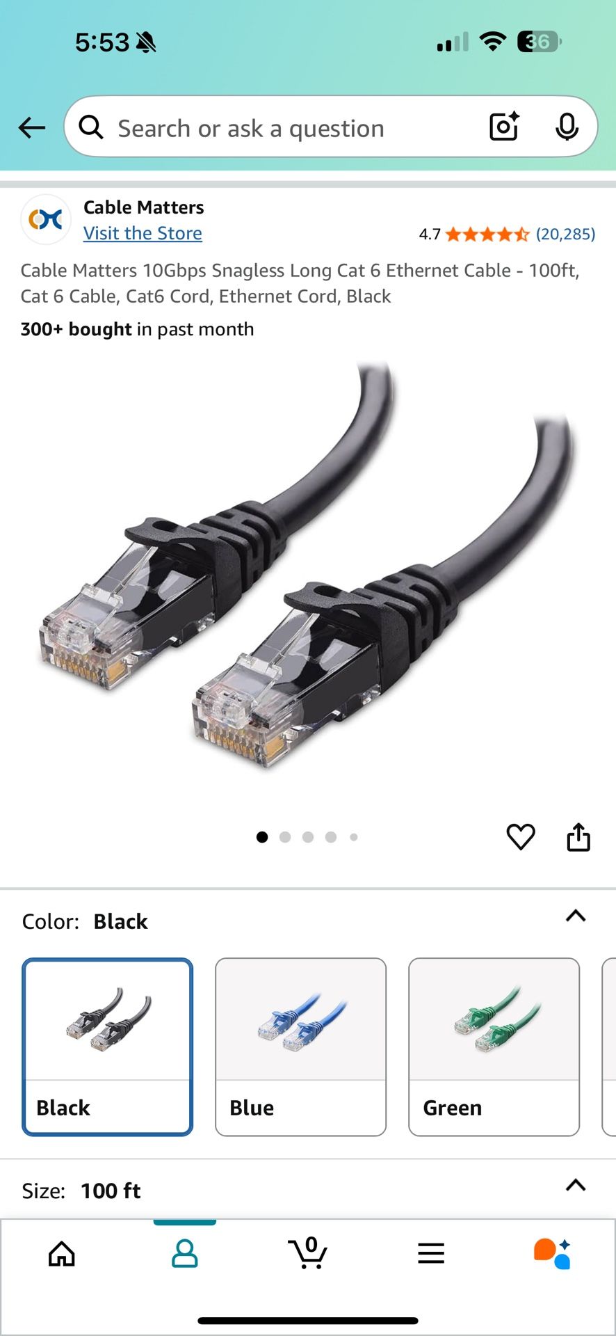 100ft Ethernet Cable CAT6 10Gbps