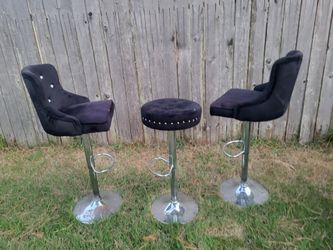 Set of 3 Black Velvet Adjustable Bar Stools