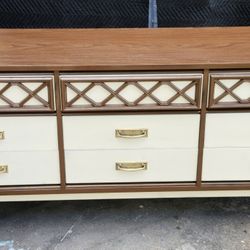 Mid Century Wood Nine-Drawer Dresser