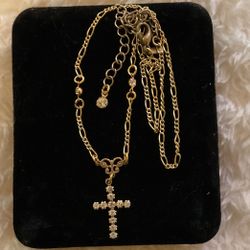 Gold Necklace With Cross Pendant With Crystals(Grace Green)