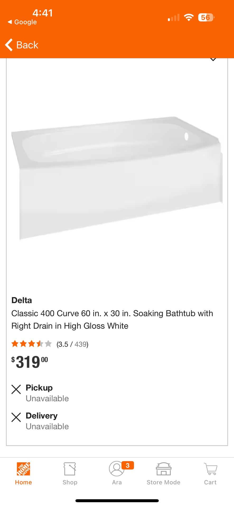 Delta classic 400 curve 60 x 30 fiberglass bathtub