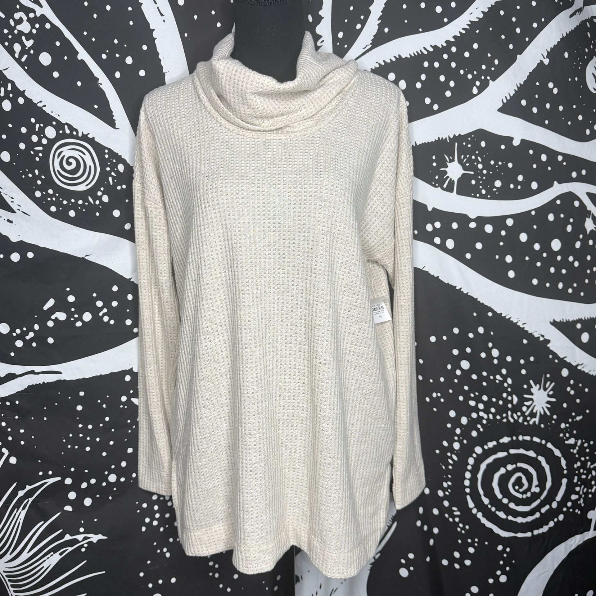 Ann Taylor loft cream And Gold waffle cowl neck shirt size medium