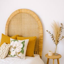 Vintage Wicker Rattan Headboard Twin Arched Arch Boho Bohemian Bamboo Coastal Home Decor Bed