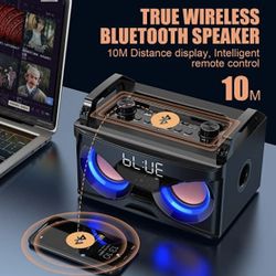 Bluetooth Speaker with Subwoofer, Wooden Wireless Stereo Speakers, 10W, Bluetooth 5.0 Portable Party Speaker with Loud and bass, for Home, Outdoor, Tr