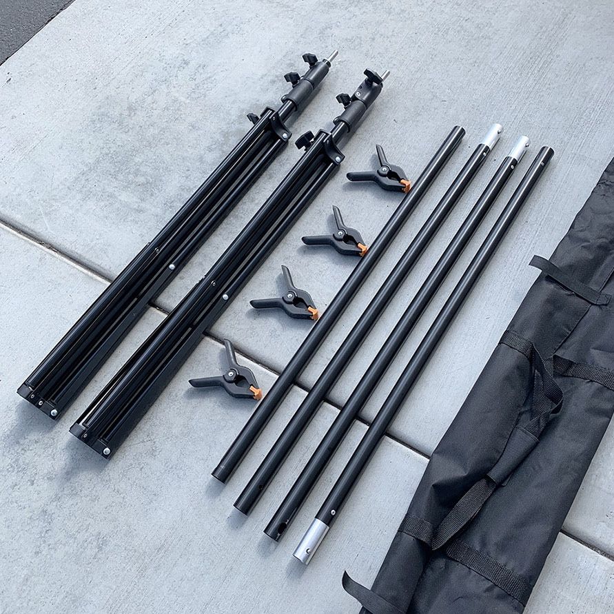 (NEW) $40 Heavy-Duty Backdrop Stand Adjustable 10ft Wide X 8.5ft Tall with Clips and Carry Bag