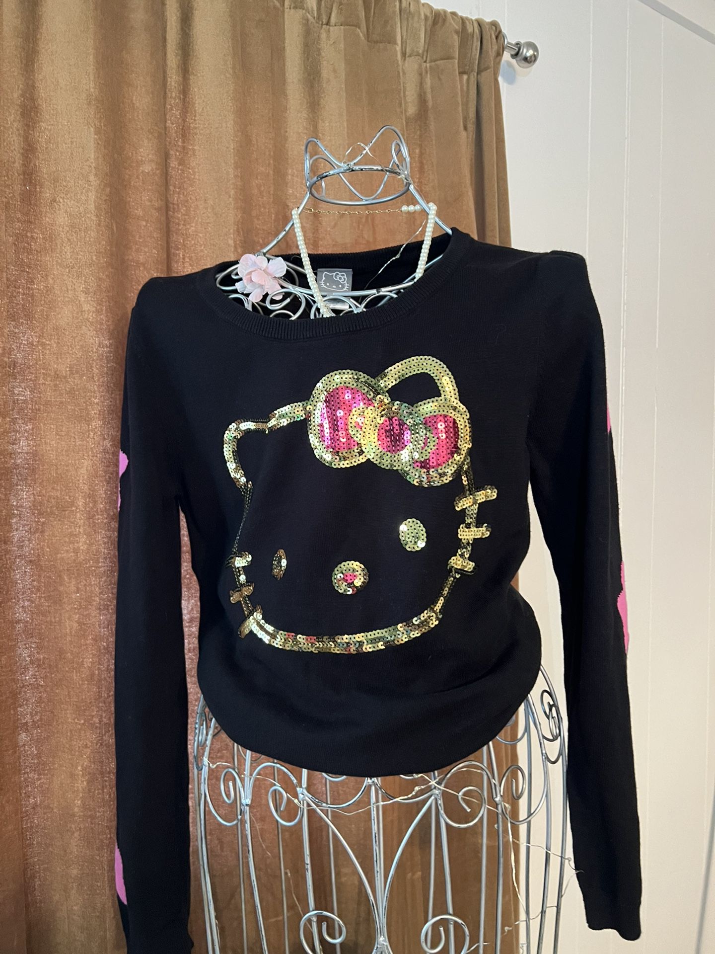 Hello Kitty Sanrio”  Long Sleeve Black Shirt Like a thin crew neck  Could be a S for adult 