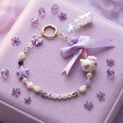 Personalized Disney style Mouse  and Hello Kitty Glass Charm Phone Bracelet