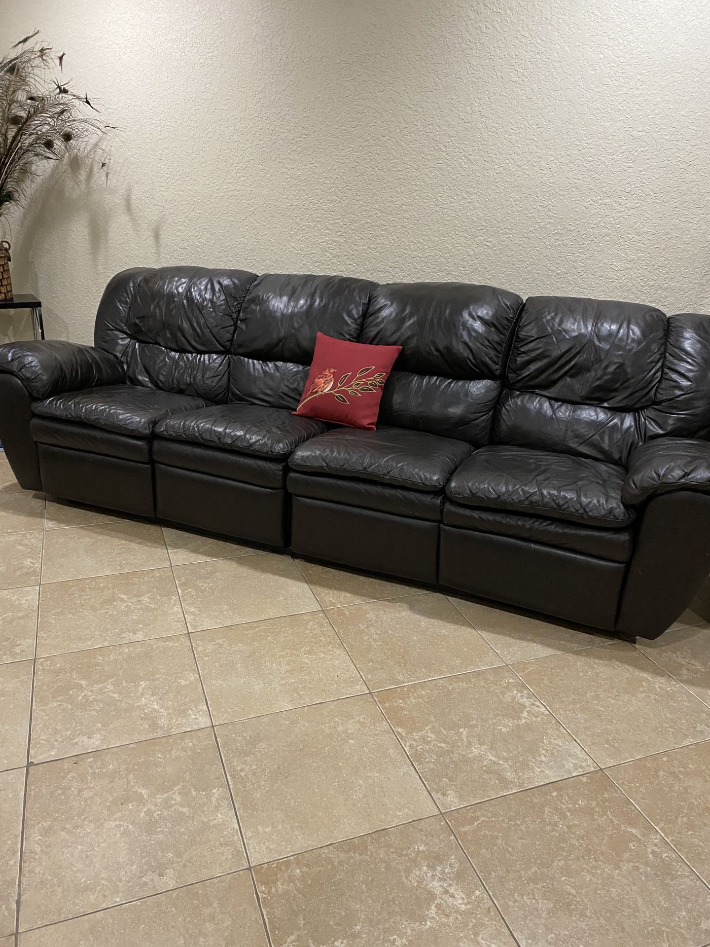 Genuine leather sectional recliner couch