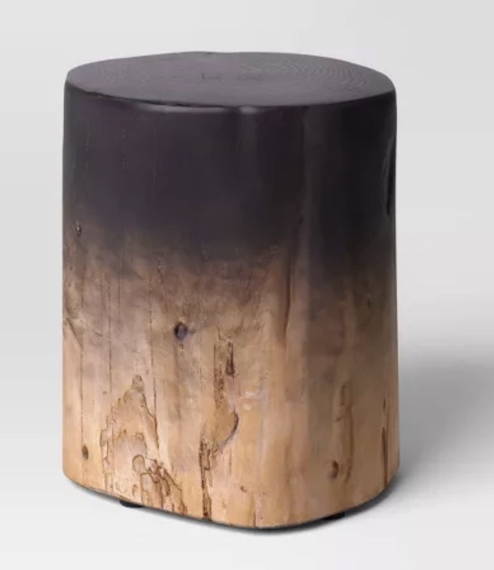 Irregular Ombre Wooden Stump Outdoor Patio Accent Table Natural