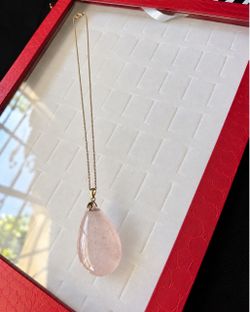 Rose quartz big teardrop necklace sterling silver