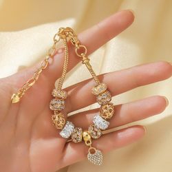 GOLD with heart rhinestone charm women's bracelet gift