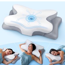 Effective Pain Relief Cervical Neck Pillow for Sleeping, Ergonomic Cooling Side Sleeper Pillow for Neck Support, Odorless Orthopedic Contour Memory Fo