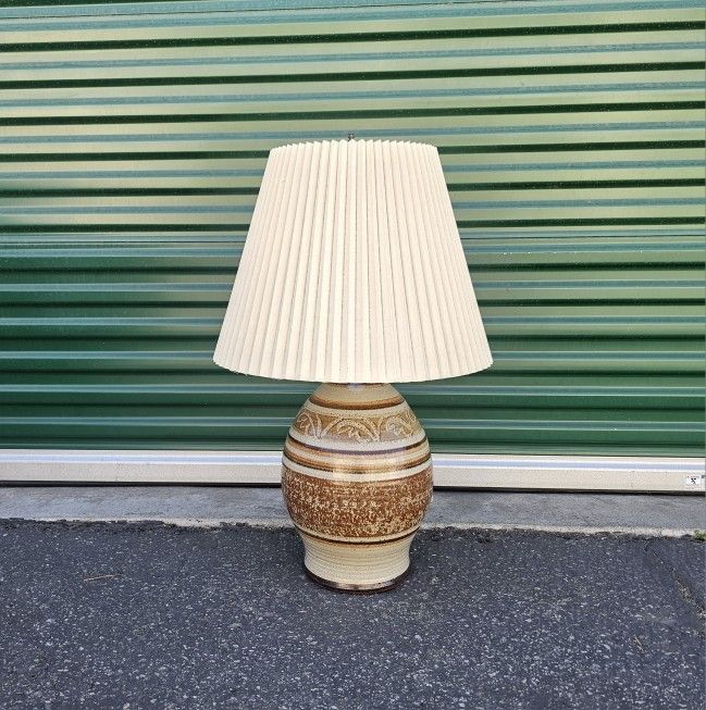 Vintage 1960s Mid Century Ceramic Lamp with Pleated Shade Vase Base Studio Art