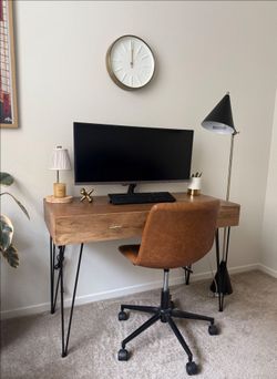Office Desk and Faux Leather Chair