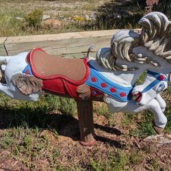 Beautiful Mexican Made Cast Aluminum And Hand-painted Horse carousel measures 46 in high made in Mexico