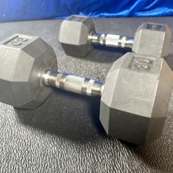 Set of Hex Cast Iron w/ Rubber Coat Dumbbells Singles 20# & 30# In total: 50 pounds.[NO LOWER PRICE]