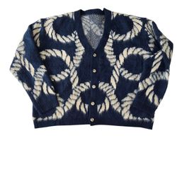 Manfinity Knit Cardigan Sweater – Size L – Blue/Cream Pattern Button-Up