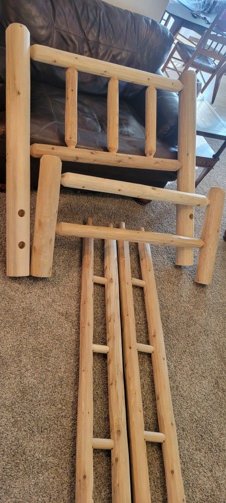 TwinXL log bed headboard, footboard,  logged sides